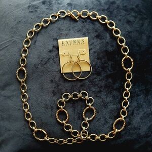 Lauren RL link necklace and matching earrings gold tone